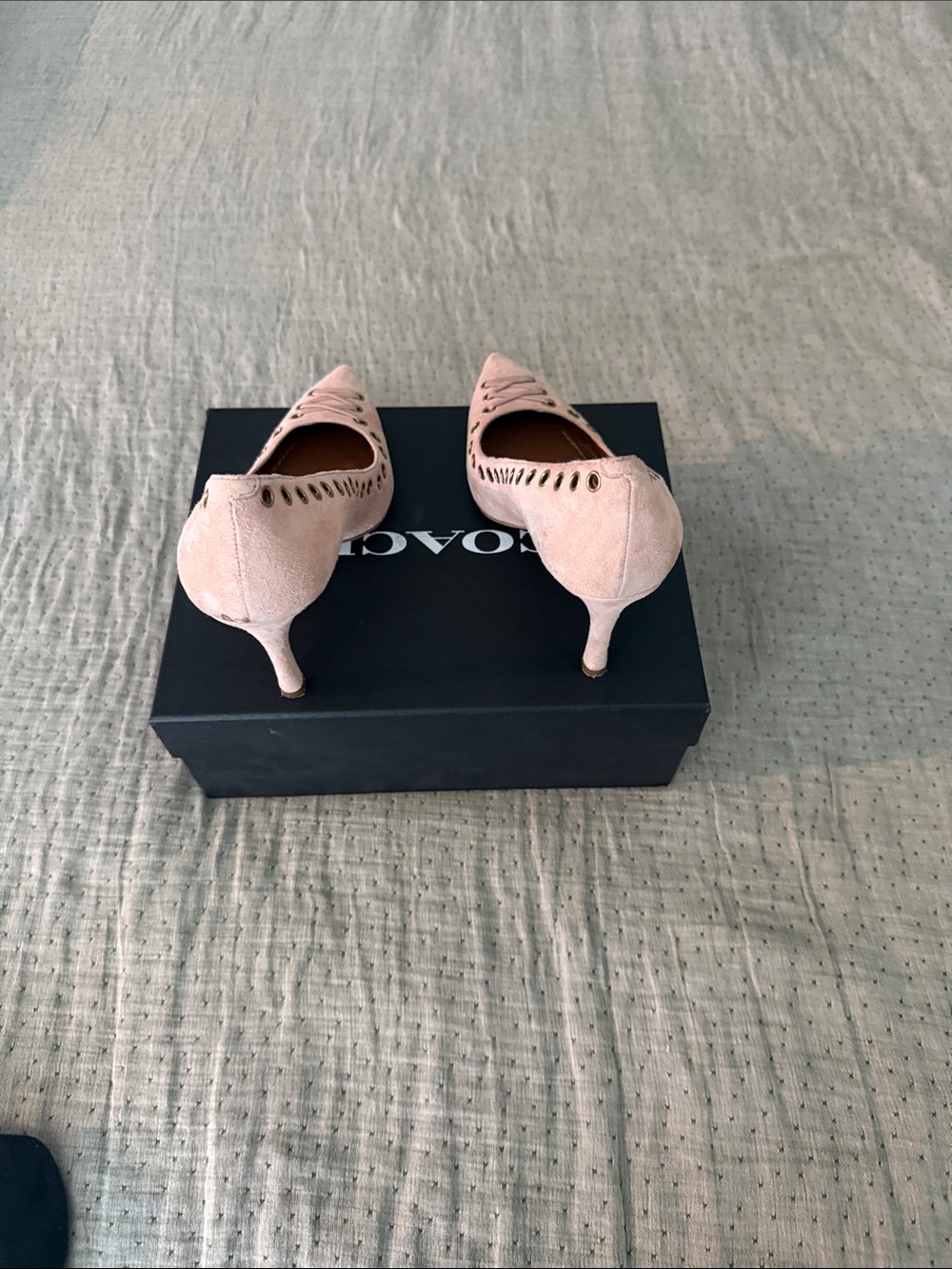 Coach Pink Suede Pointed Lace-Up Pumps - Picture 3 of 4